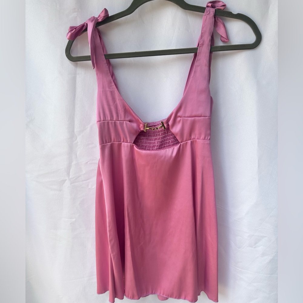 Pink Silk Mini Dress with Adjustable Tie Straps
Size: S